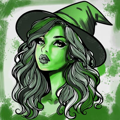 realistic witch girl with wavy hair and lips