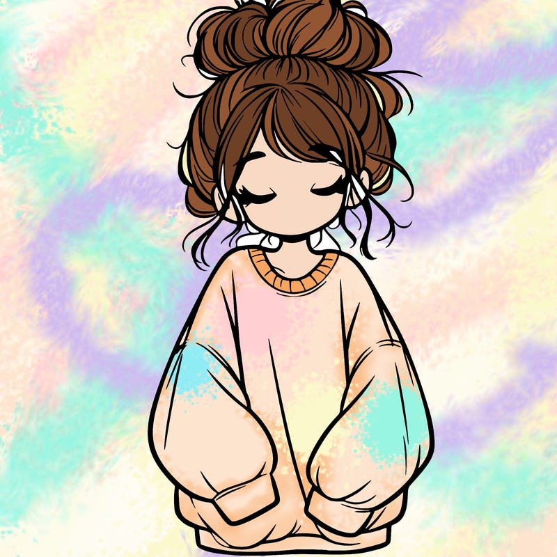 girl with baggy sweatshirt and messy bun