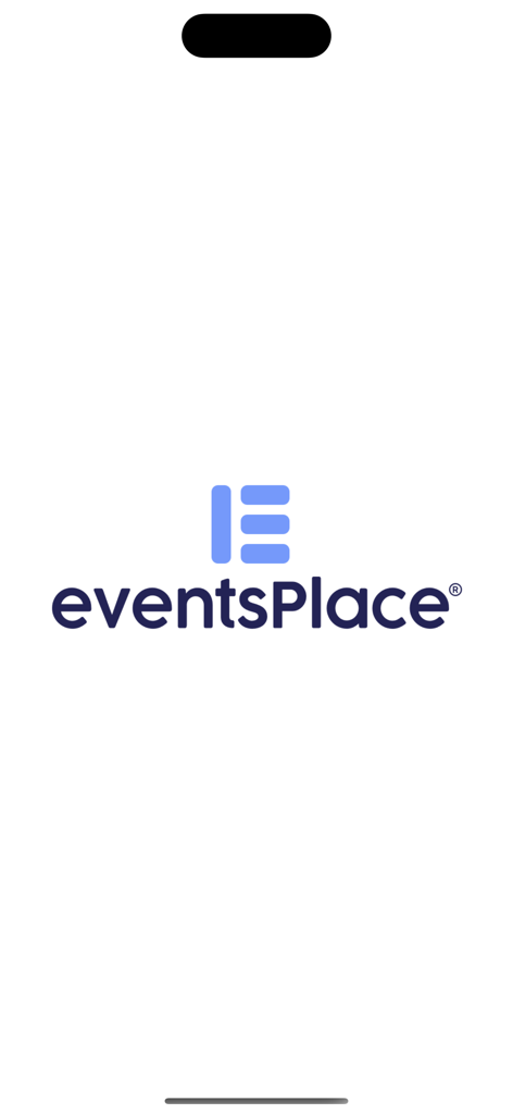 eventsPlace - The eventsPlace app splash screen displaying its blue logo and brand name on a white background