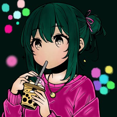 manga character drinking boba