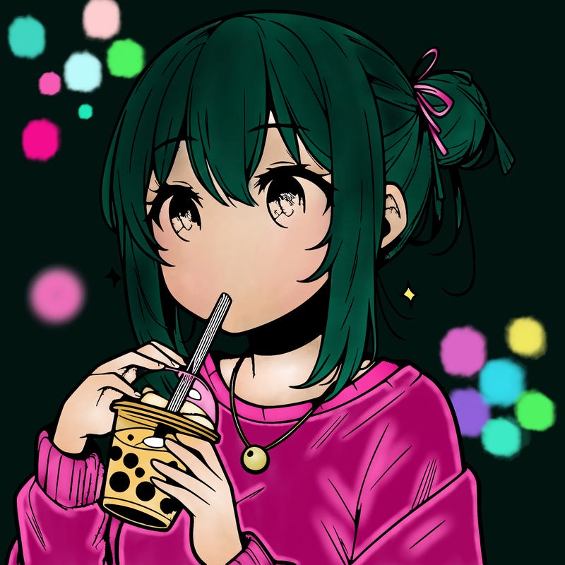manga character drinking boba