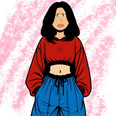 realistic girl faceless with baggy pants and a crop top