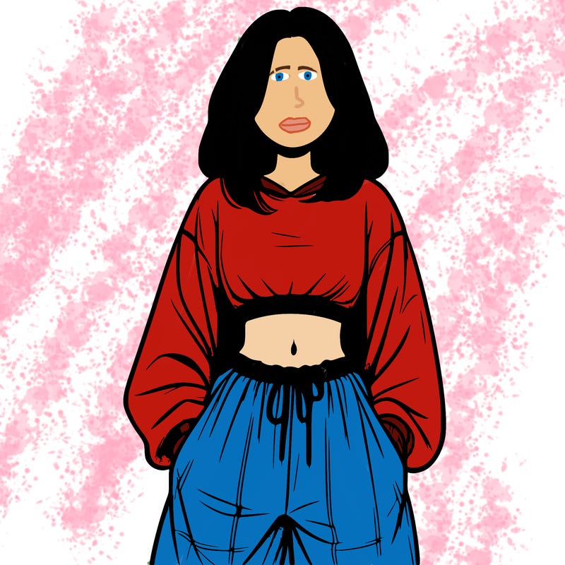 realistic girl faceless with baggy pants and a crop top