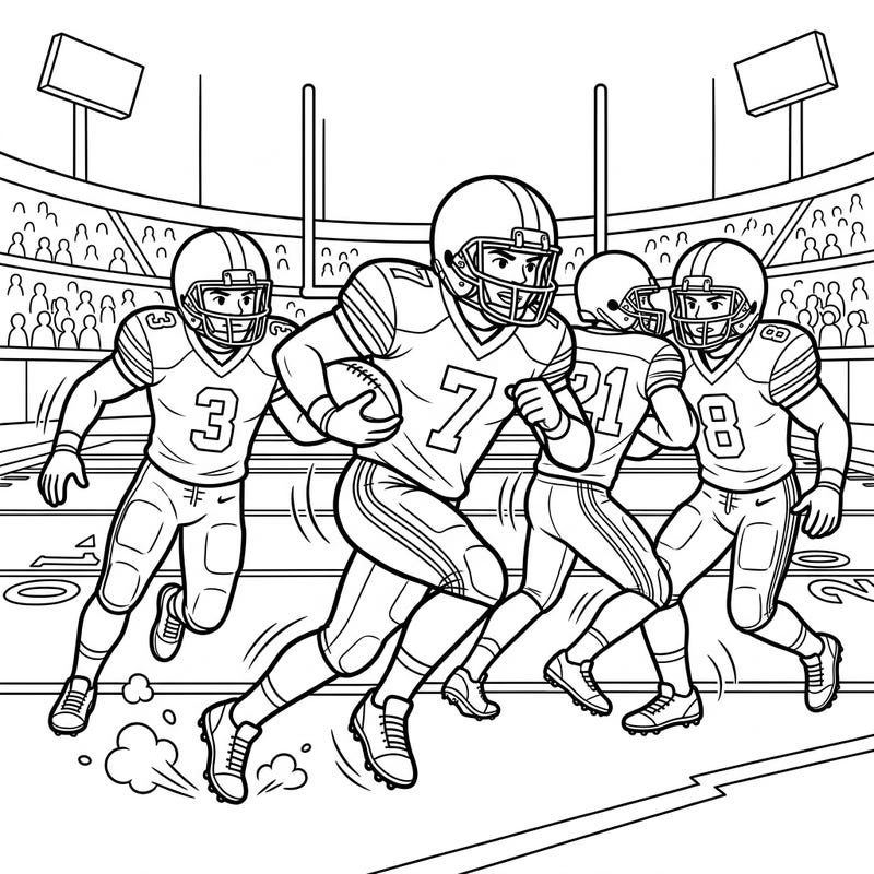 Get ready for an epic game day with this action-packed American Football Players coloring page! Bring these dynamic athletes, their uniforms, and the stadium scene to life with your favorite colors.