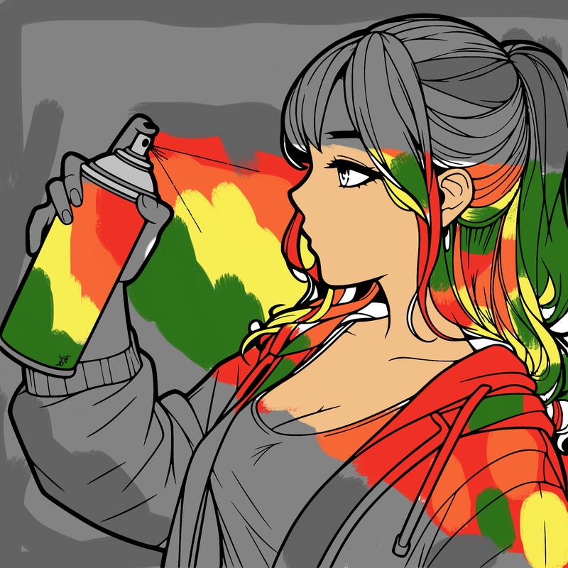 a realistic girl spray, painting