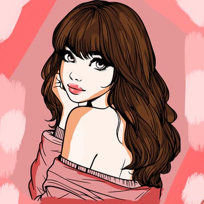 realistic girl with bangs looking over her shoulder