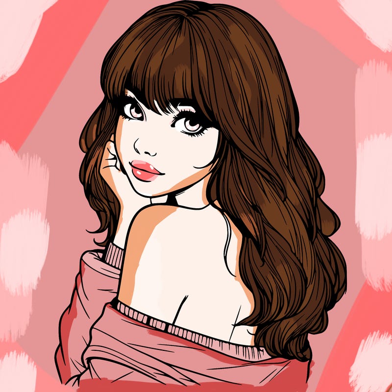 realistic girl with bangs looking over her shoulder