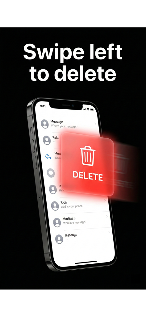 Photo Cleaner &Storage Cleaner - Una pantalla de iPhone que demuestra el gesto de deslizar a la izquierda para eliminar y limpiar el desorden del almacenamiento
