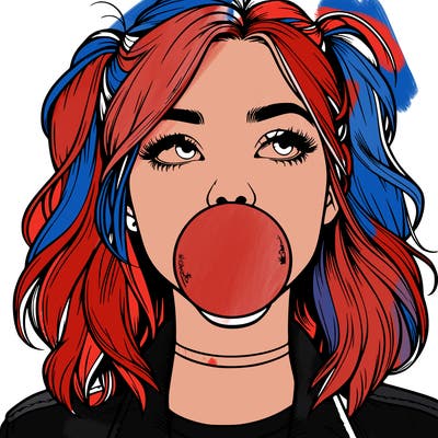 realististic girl blowing bubble -gum
