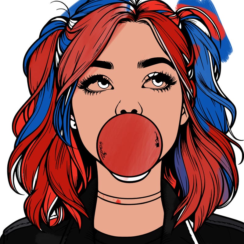 realististic girl blowing bubble -gum