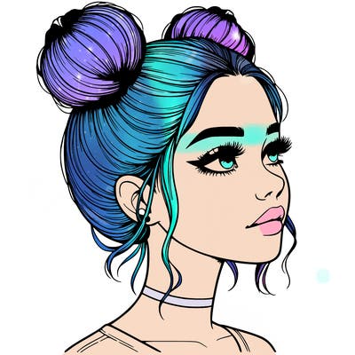 realistic girl with buns on the top of her head