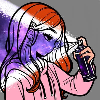 a realistic girl spray painting