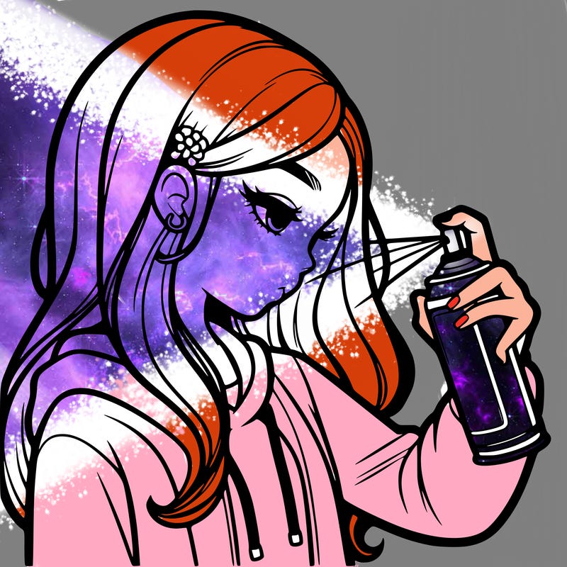 a realistic girl spray painting