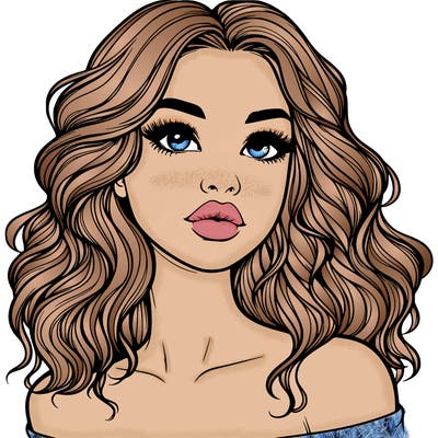 realistic girl with wavy hair and lips