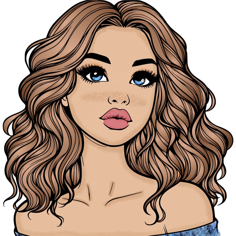 realistic girl with wavy hair and lips
