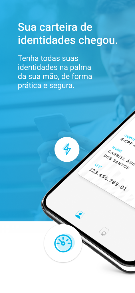 VIDaaS - Smartphone screen displaying the VIDaaS app with a Brazilian digital identity card