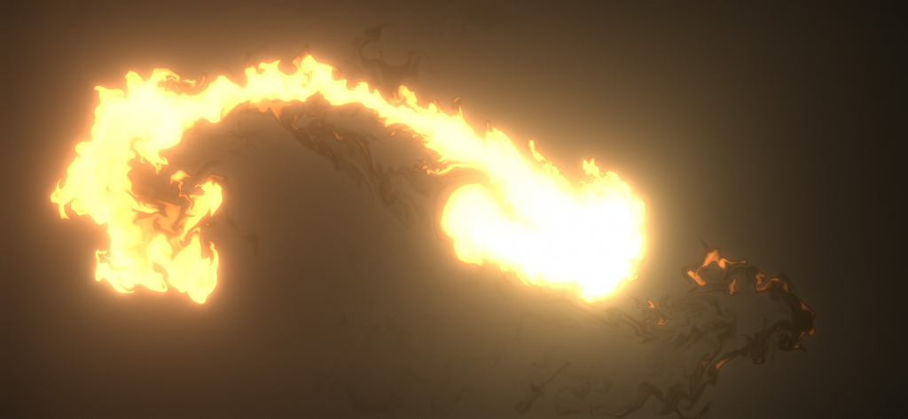 Eine leuchtende feuerähnliche Flüssigkeitssimulation auf dunklem Hintergrund