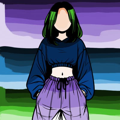 realistic girl faceless with baggy pants and a crop top