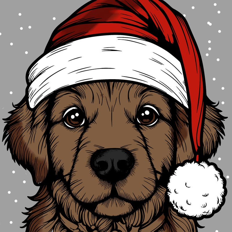 realistic dog with a christmas hat