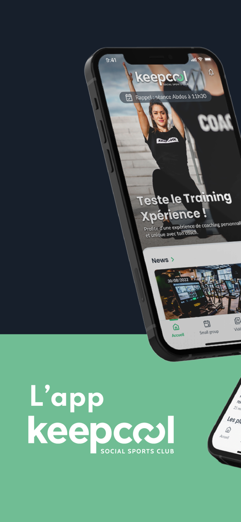 Keepcool social sports club mobile app interface displayed on an iPhone