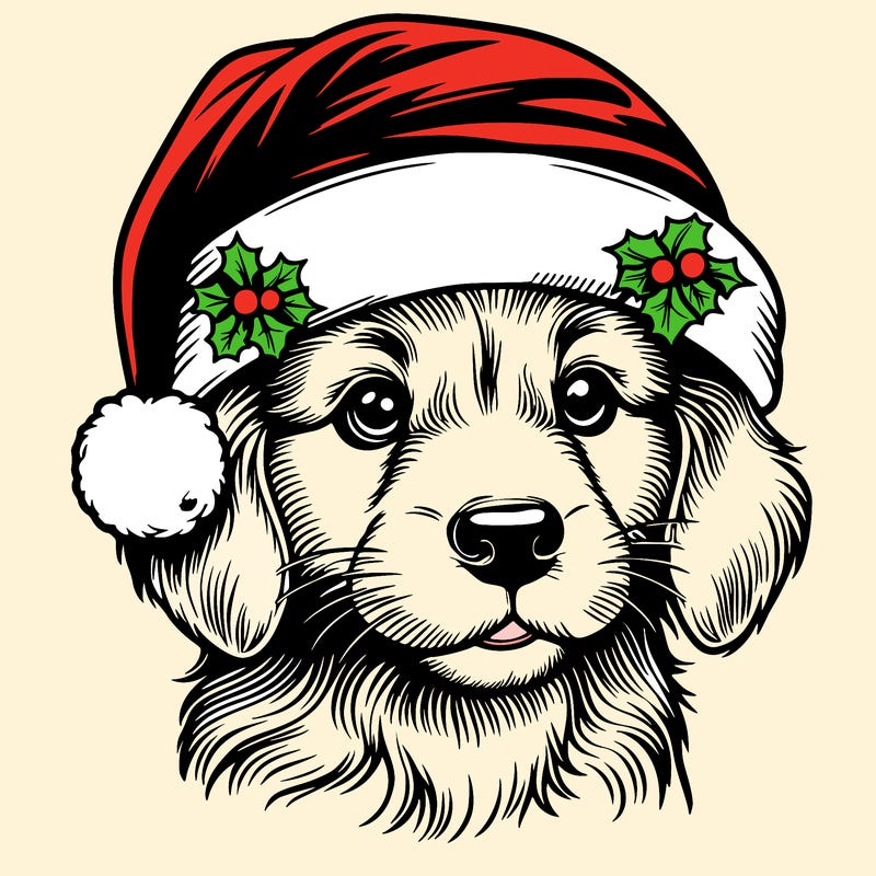 realistic dog wearing a santa hat