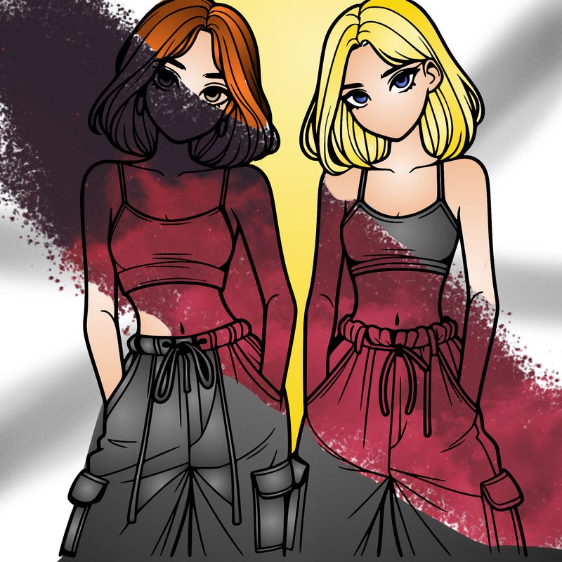 two girls with crop top with baggy pants