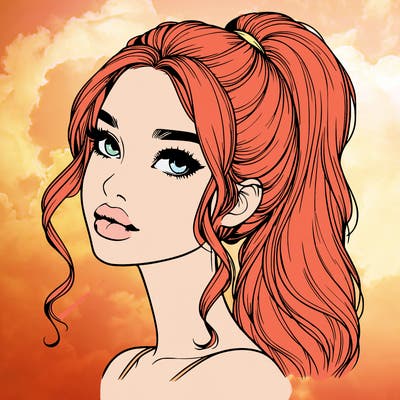 realistic girl with a ponytail on her hair and lips