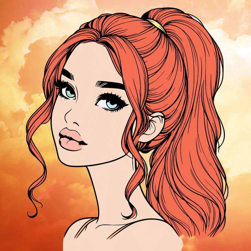 realistic girl with a ponytail on her hair and lips