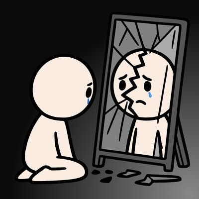 broken person looking in mirror