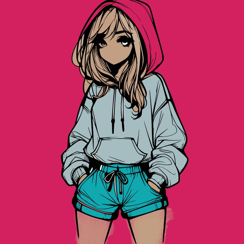 realistic girl in shorts and hoodie