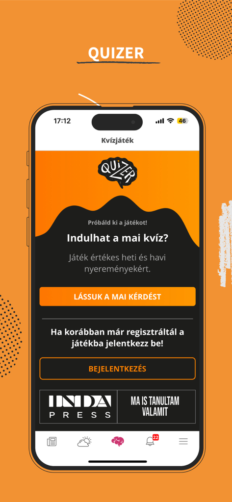 Index.hu app quizer game interface in Hungarian