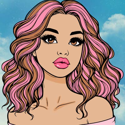 realistic girl with wavy hair and lips