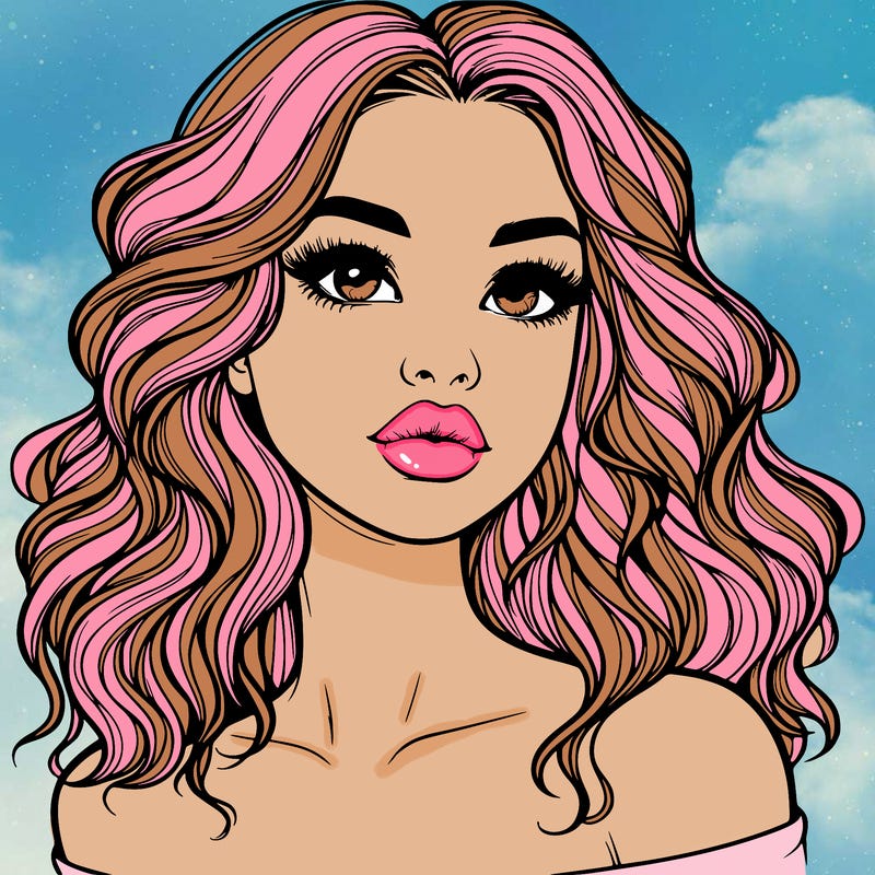 realistic girl with wavy hair and lips