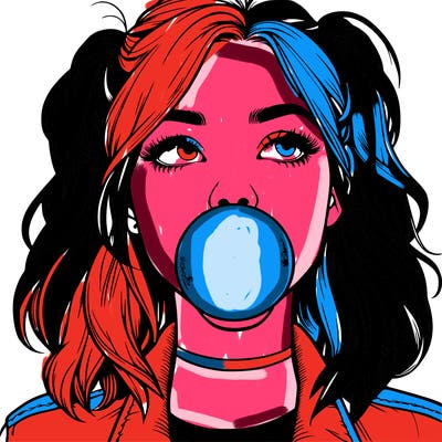 realististic girl blowing bubble -gum