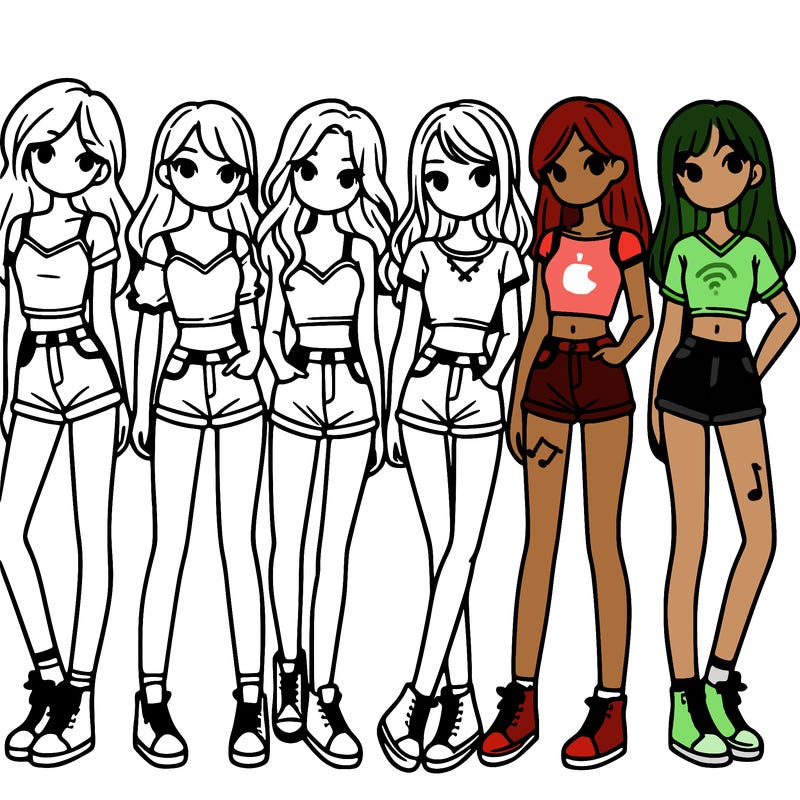a group of girls wearing crop tops and shorts