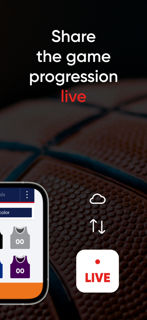 InGame by NBN23 - Pantalla del teléfono inteligente que muestra el progreso del juego de baloncesto en vivo y las funciones de sincronización en la nube