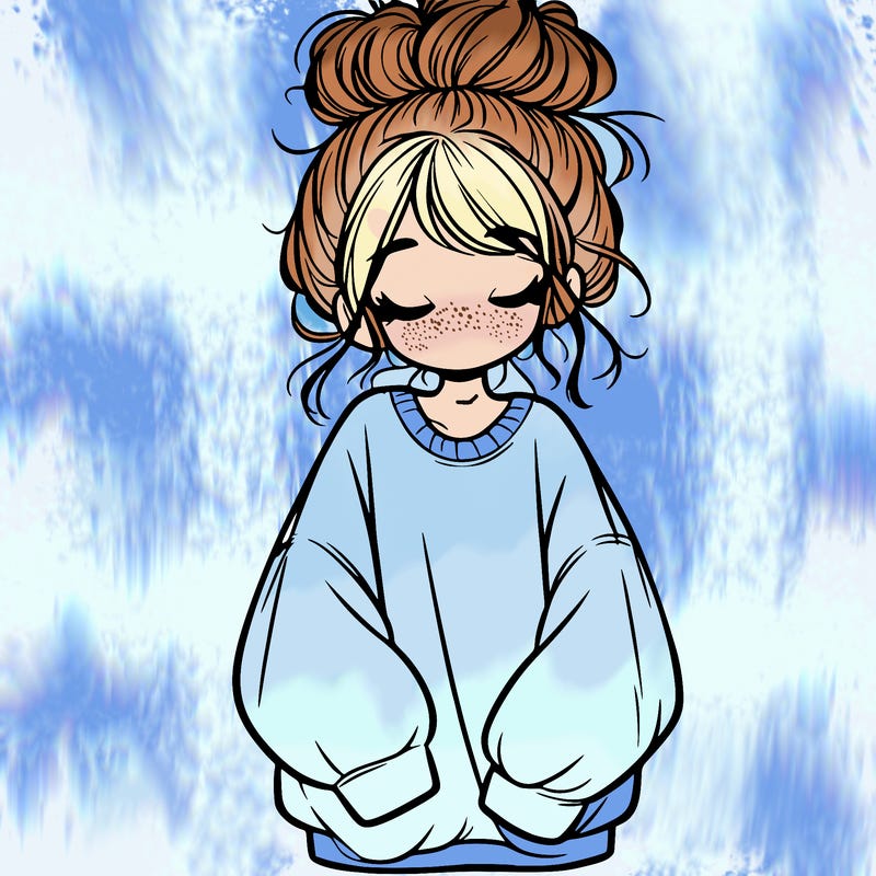 girl with baggy sweatshirt and messy bun