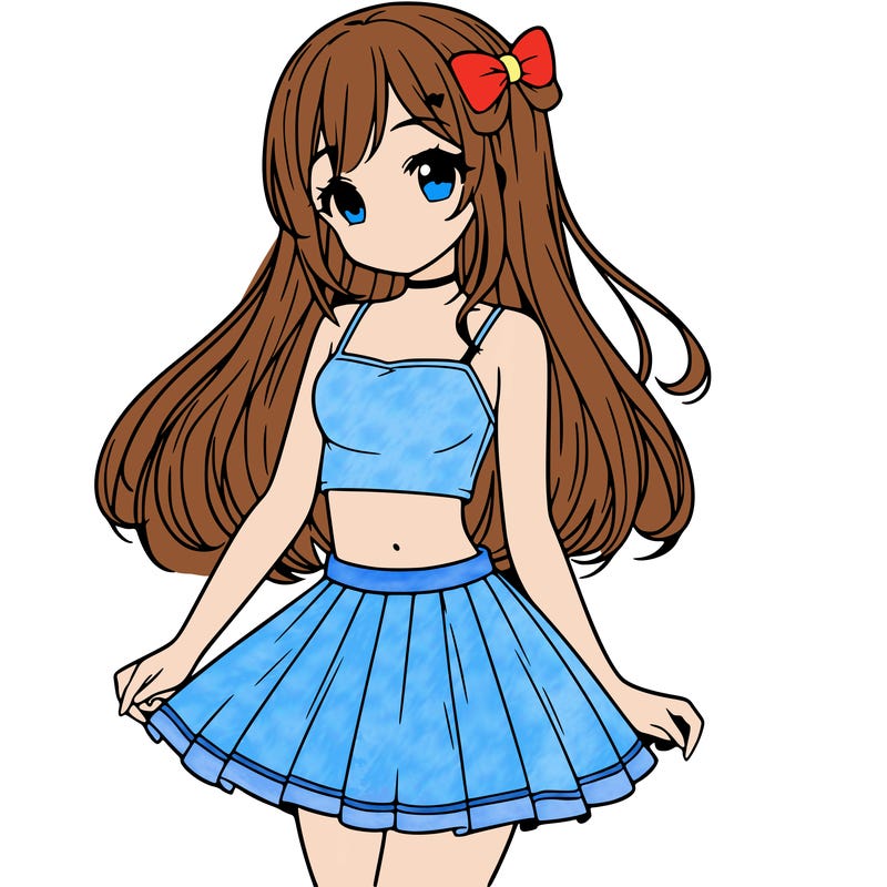 girl in a skirt with crop top anime styled