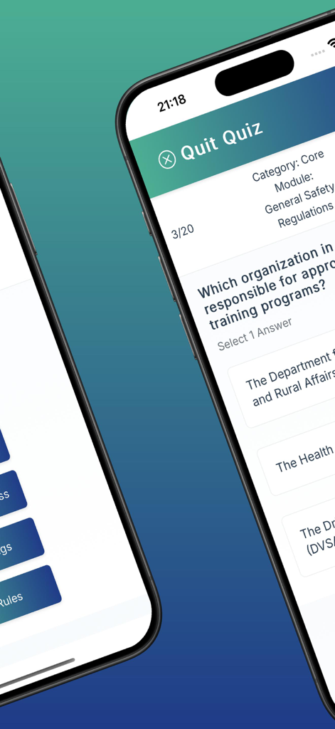 Mobile screen of the ADR Revision app showing a practice quiz question for hazardous materials certification
