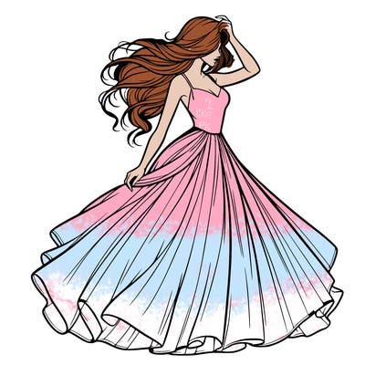 realistic woman with dress flowing in the wind