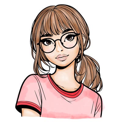 realistic girl with freckles and clear glasses