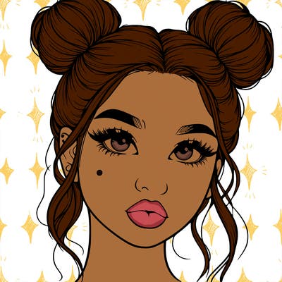 realistic girl with two buns on her hair and lips