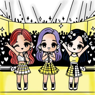 girl kpop idol trio on stage in front of millions of fans