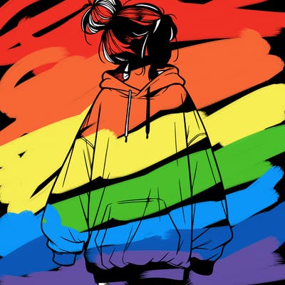 realistic girl with a oversized sweatshirt on and a bun