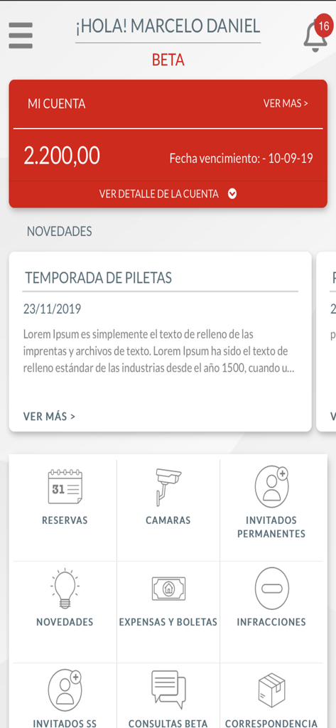 Simple Solutions - Simple Solutions property management app dashboard showing account balance news and resident service icons