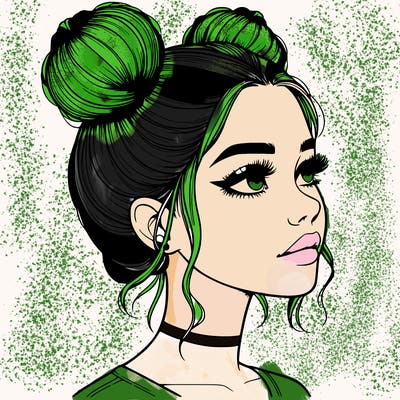 realistic girl with buns on the top of her head