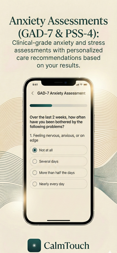 Pantalla de evaluación clínica de ansiedad GAD-7 dentro de la aplicación CalmTouch