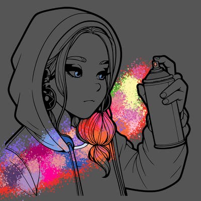a realistic girl, spray painting