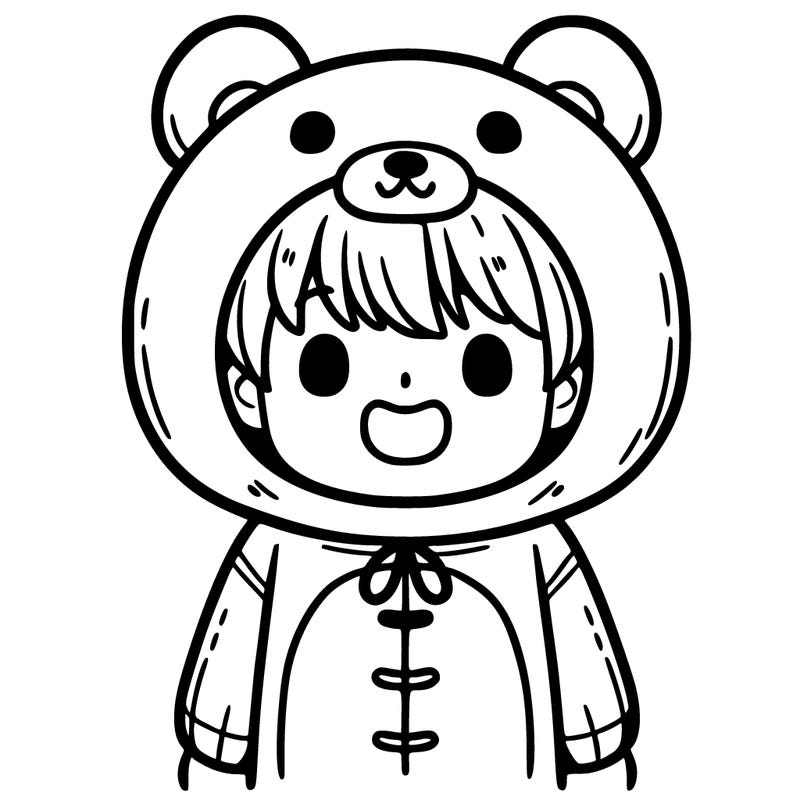 a kid in a golden bear suits mouth