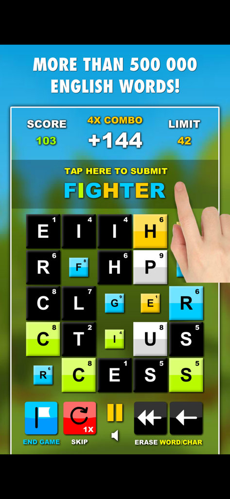 The Word Mania - A person playing The Word Mania word search puzzle game on a smartphone